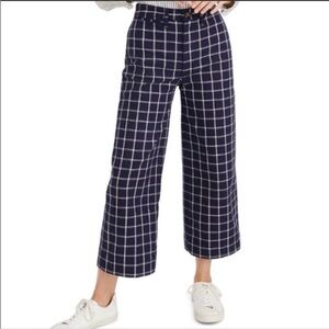 Madewell Navy Plaid Wide Leg Pants